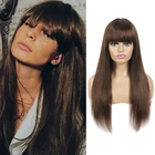 Парик из натуральных волос с челкой, прямые волосы, цветные темно-коричневые бразильские волосы, полностью машинные парики для чернокожих женщин, не Реми IJOY