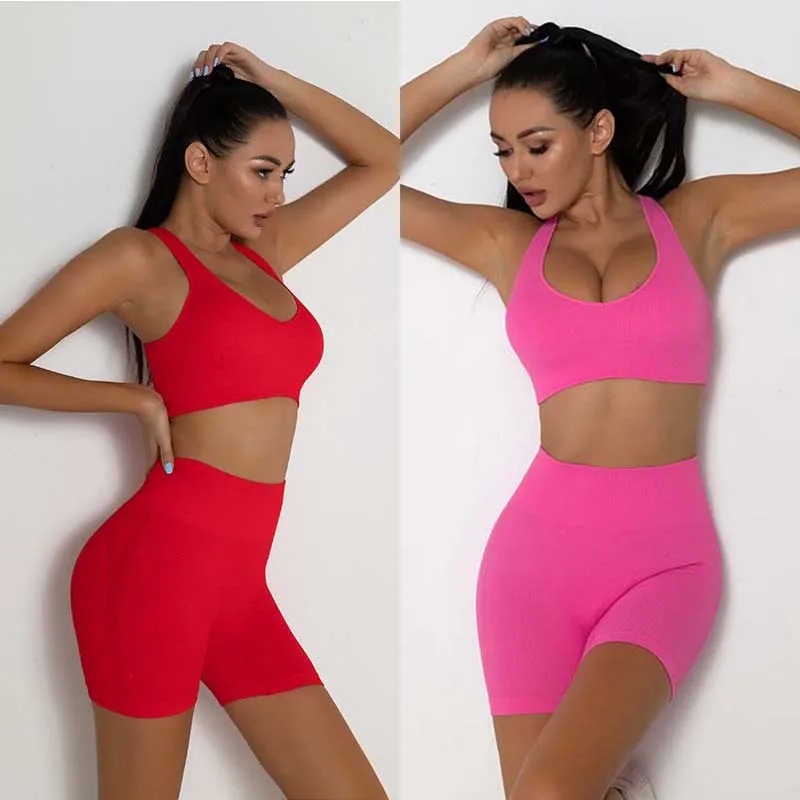 

Women's Tracksuit Yoga Set Female Clothing Sports Bra+High Waist Yogas Shorts Workout Clothes Woman Tracksuits Sport Suit