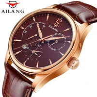 ailang fashion mens business watch brown leather calendar waterproof automatic mechanical watches for men relogio masculino 5809