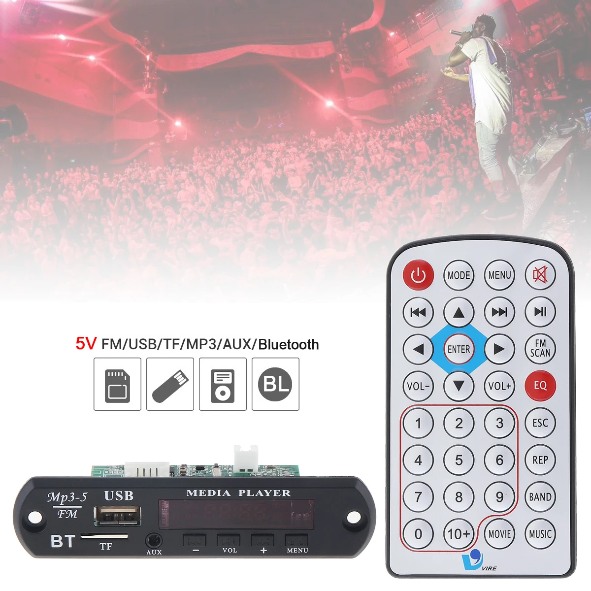 5 в 1080P беспроводной Bluetooth аудио декодер плата Поддержка WAV MP3 декодеры с стерео TF