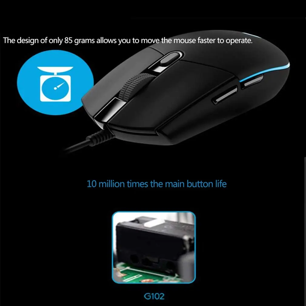Проводная профессиональная игровая мышь G102 оптическая Usb компьютерная