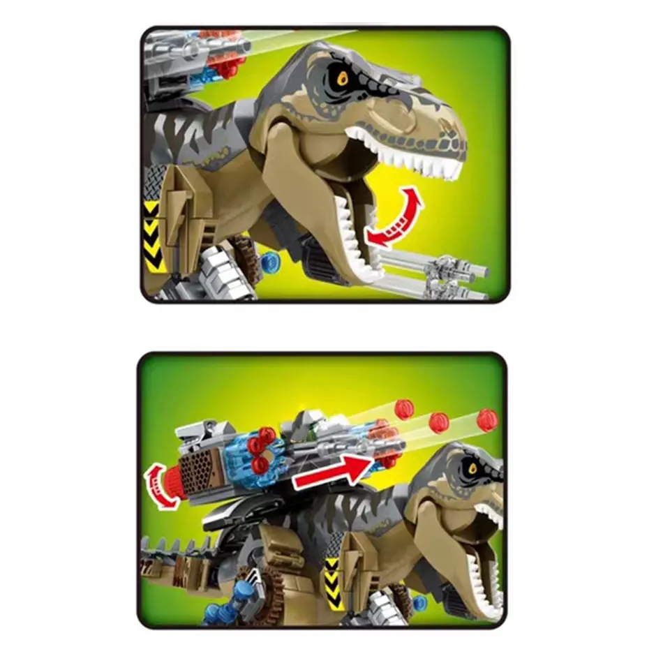 

645pcs Truck Chase Tyrannosaurus Rex Building Blocks Jurassic Dinosaurs World Park Bricks with 4 Figures Toys For Children