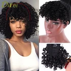 Короткие афро кудрявые волосы челка высокая температура стойкие волокна синтетические шиньоны натуральный черный зажим спереди волосы для наращивания