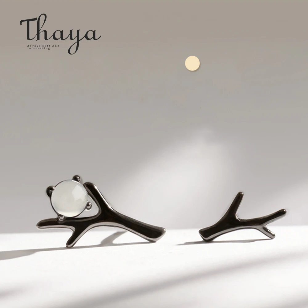 

Thaya Moon Night Design Stud Earrings Moonstone Black S925 Sterling Silver Earrings for Women Punk Elegant Style Jewelry Gift