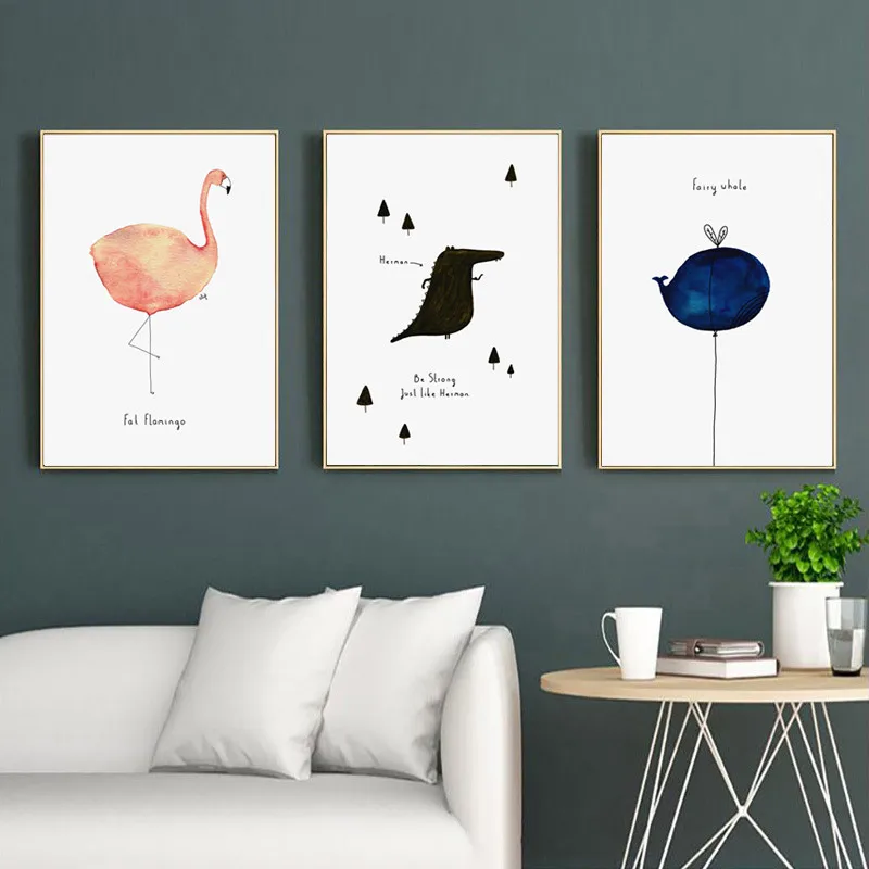 

Cartoon Animal Simple Style Cute Poster Animal Whale Crocodile Home Children Room Wall Decoration Painting Frameless Style
