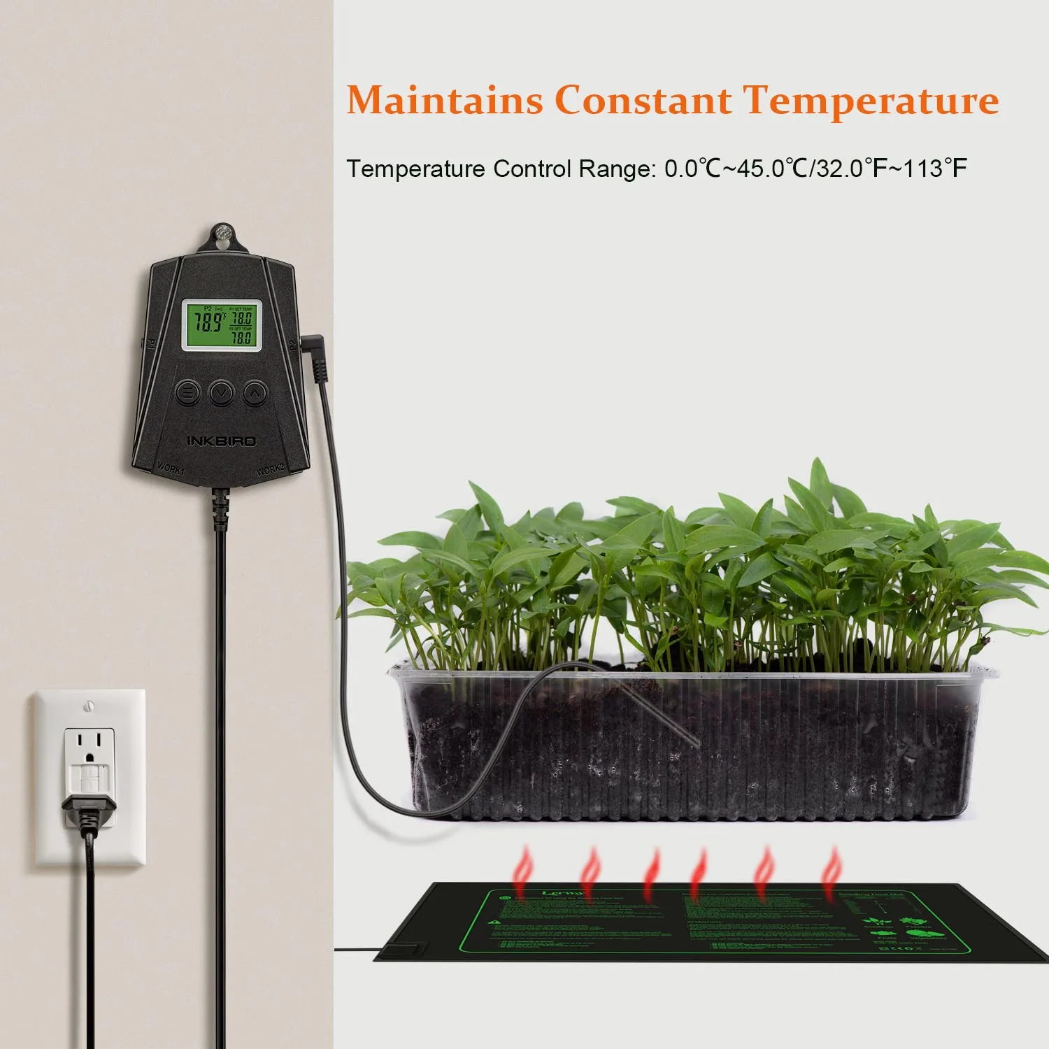 

Inkbird IPT-2CH Heating Pad Controller WiFi Connection App Control Plug-n-Play Dual Outlet LCD Display High/Low Alarm With Probe