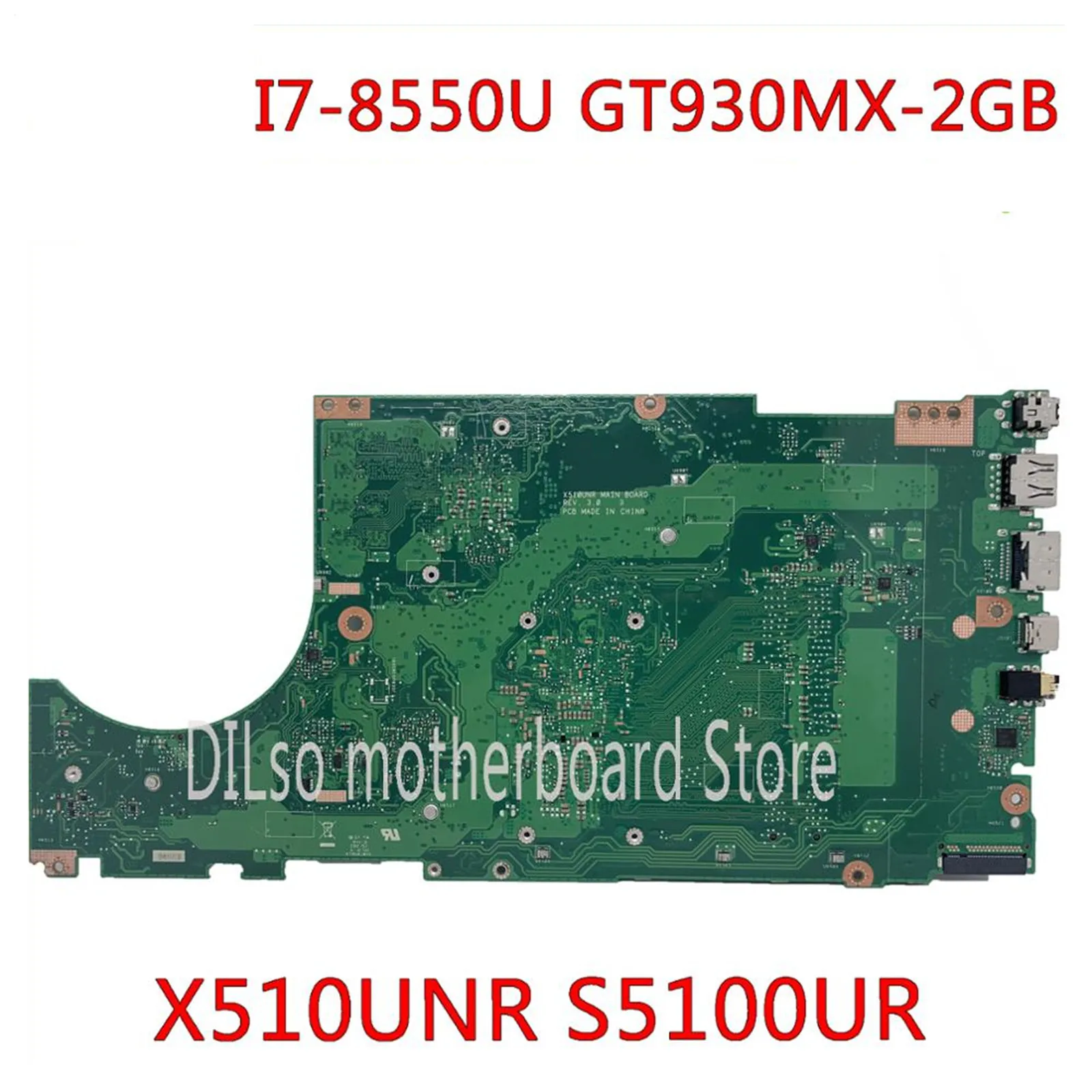 

KEFU X510UNR Laptop Motherboard For ASUS X510URO X510URR S5100UR S5100U X510UQ Mainboard I7-8550U GT930MX-2GB 100% Test Work