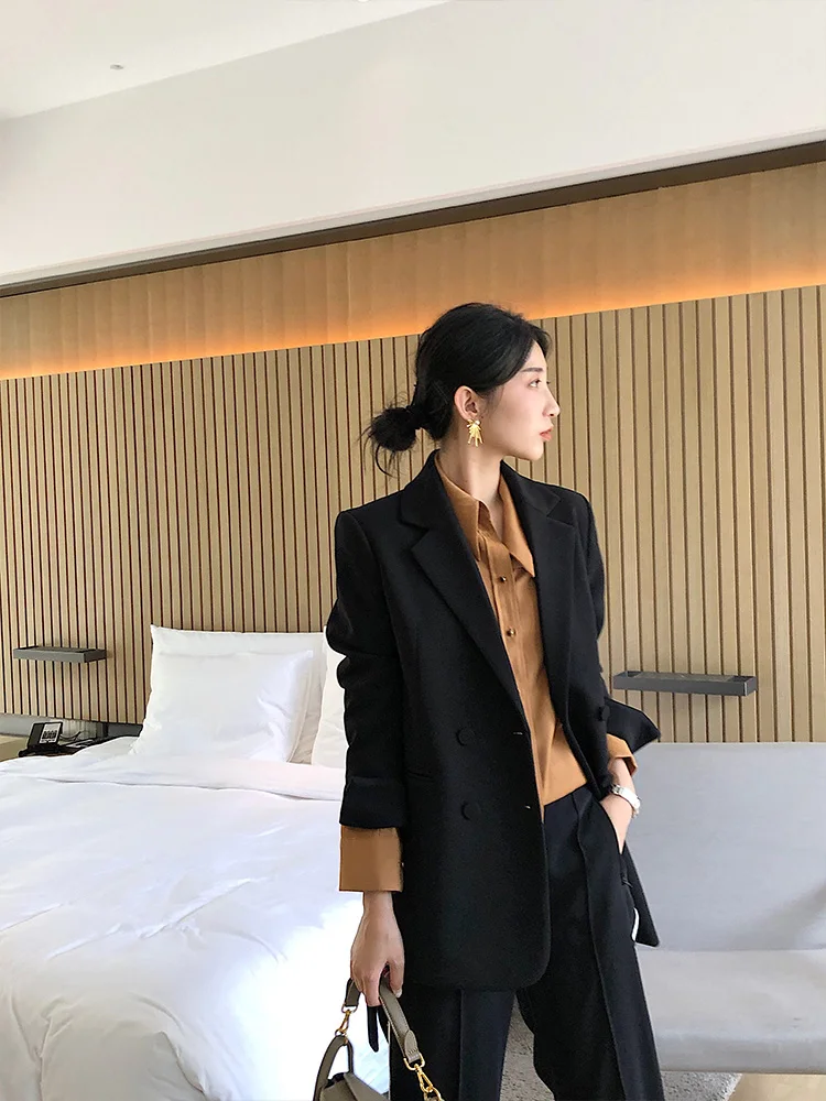 Женский костюм с лацканами весенний дизайнерский черный блейзер асимметричным