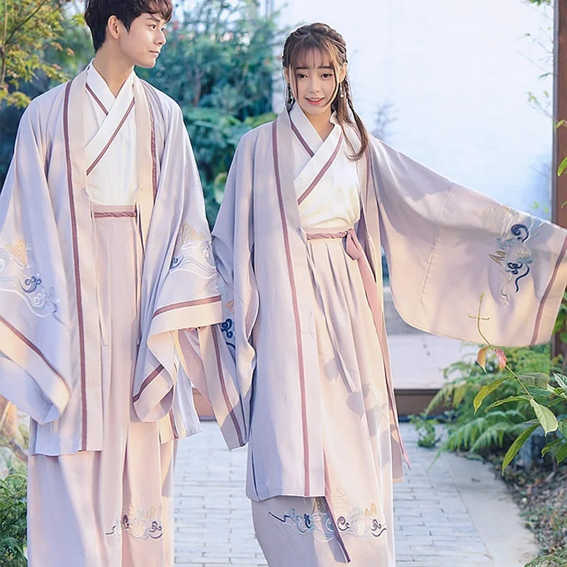 

ancient costume large sleeve robe Chinese style embroidery white light color cross collar top Ru skirt couple CP dress