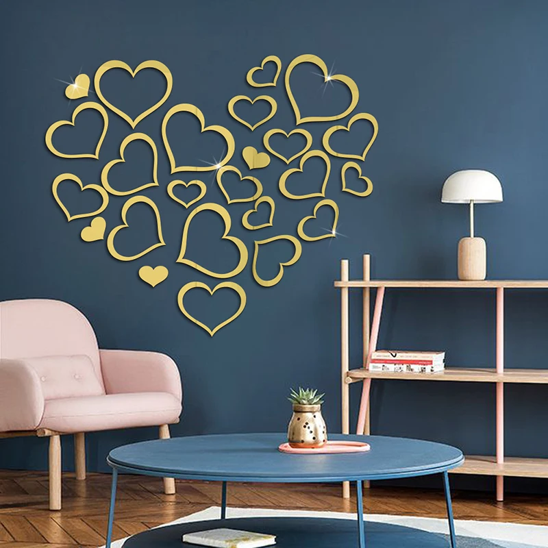 

24pcs Of Hollow Love Combination Acrylic Mirror Wall Stickers Self Adhesive DIY On Restaurant TV Background Wall Home Decoration