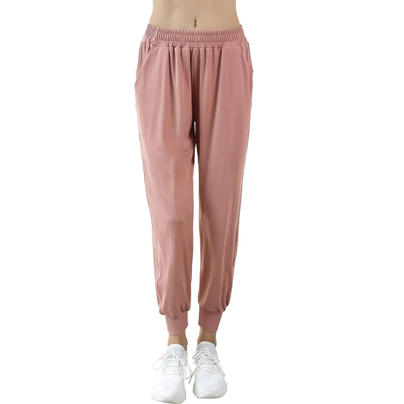 

Hot Sweatpants Breathable Lady Thin Loose Running Fitness Pants Quick Dry Nine-point Pants Pocket Casual Toned Feet