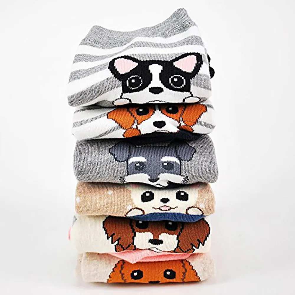 6Pairs Women Cartoon socks Animal Print Cute Cotton Comfortable Sock Slippers Socks calcetines mujer divertido funny | Женская одежда