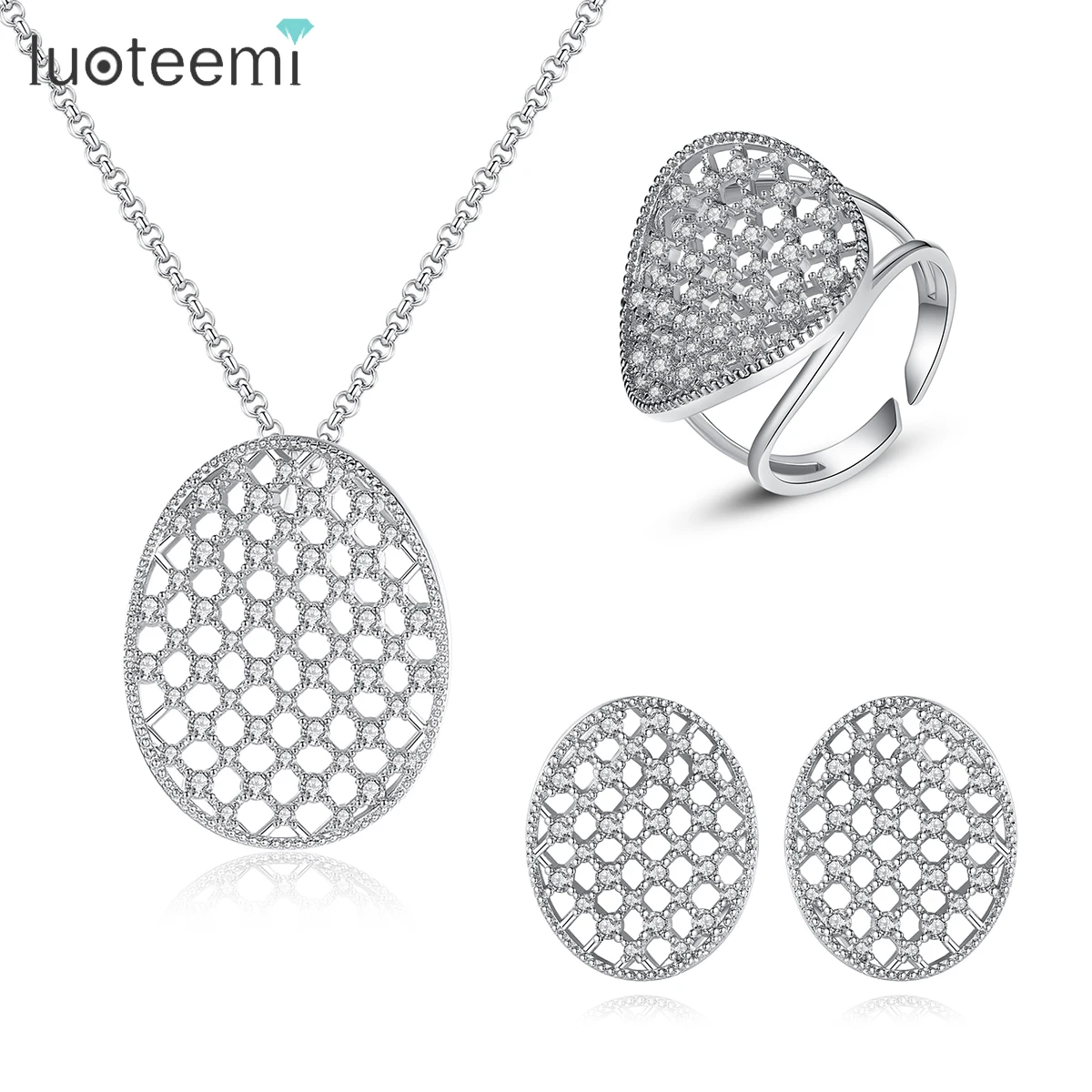 LUOTEEMI кубический цирконий набор украшений для женщин Свадебные украшения полый