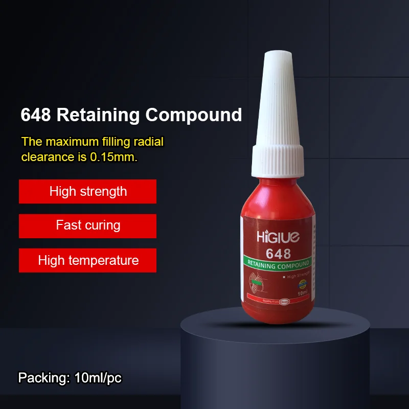 

HiGlue 648 Green Retaining Compound Anaerobic Adhesive Screw Glue Fitting Cylindrical Parts 10mL Bottle