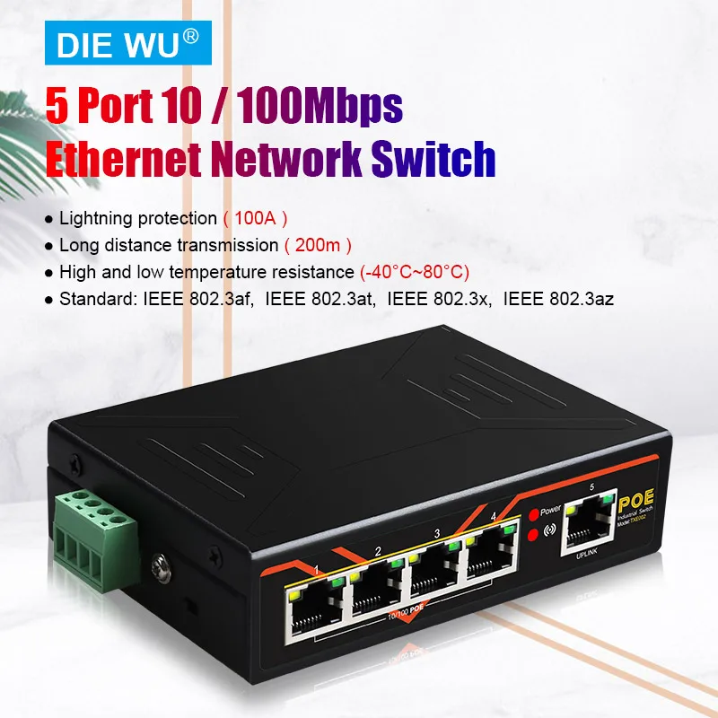 TXI002 5 Порты и разъёмы 10/100 м POE промышленная распределительная sup IEEE802.3af IEEE802.3at