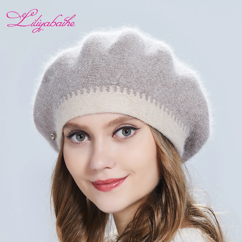 Liliyabaihe зимние женские берета С люриксом двойной теплый Шапка вязаная шерсть