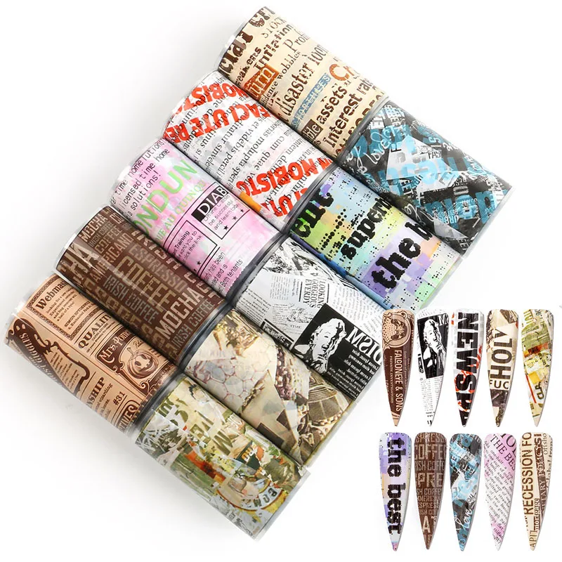 Наклейки с газетами на ногти 10 шт./лот переводные наклейки для маникюра ногтевого