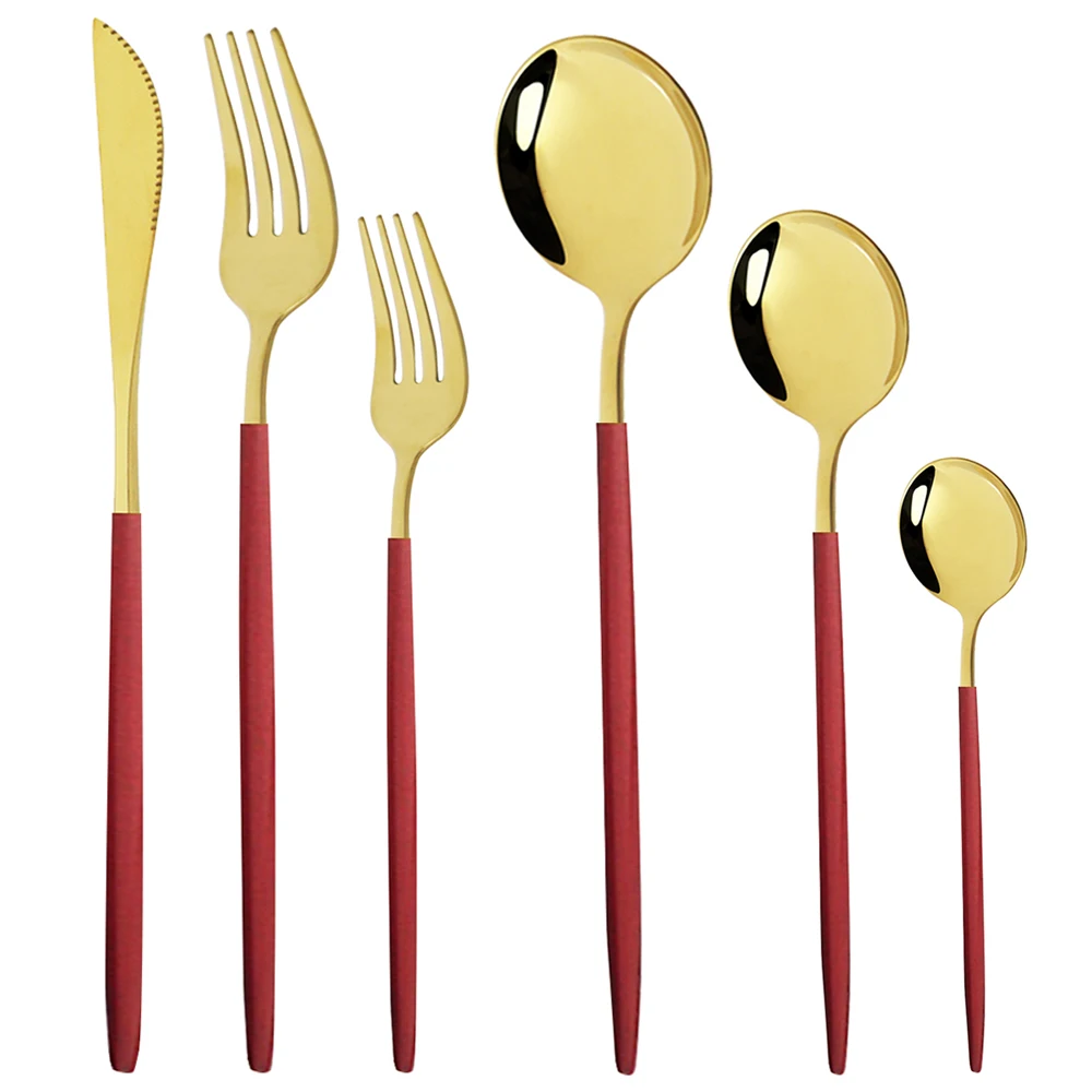 

36Pcs/Set Red Gold Cutlery Set Stainless Steel Dinnerware Set Knife Fork Coffee Spoon Tableware Set Kitchen Dinner Tableware Set