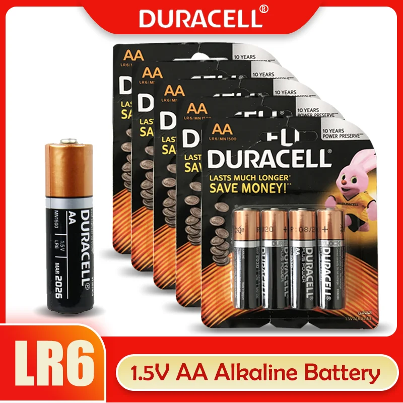 20 шт. оригинальный DURACELL 1 5 V AA Щелочная Батарея LR6 для игрушка дистанционного