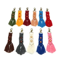 braided cotton rope tassel keychains wooden beads tie key rings woven multicolor fringe pendant accessory wholesale