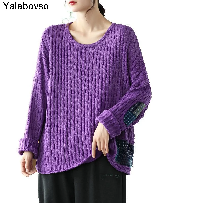 

Женский Осенний вязаный свитер с круглым вырезом, повседневный Свободный пуловер с длинным рукавом, модные топы, роскошная дизайнерская од...