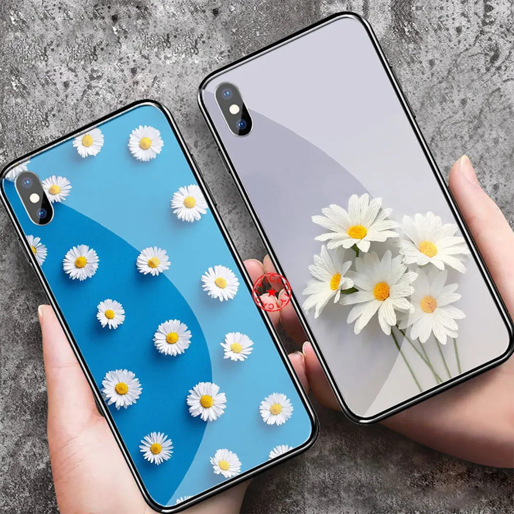 Yellow flower Small daisy sunflower Tempered Glass Case for iphone 5 5S SE 6 6S 7 8 Plus 11 Pro X XR XS Max Cover |
