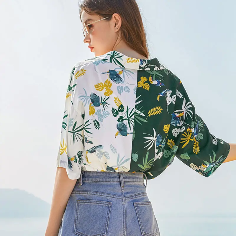 

New Summer Niche Design Style Retro BF Shirt Women Short-Sleeved Printing Stitching Loose Top Tide