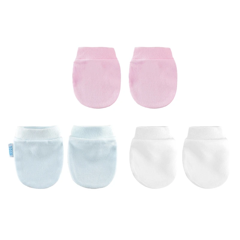 

W3JF 4 Pair/set Simple Cute Baby Knit Gloves Newborn Anti-eat Hand Anti-Grab Face Protect Glove