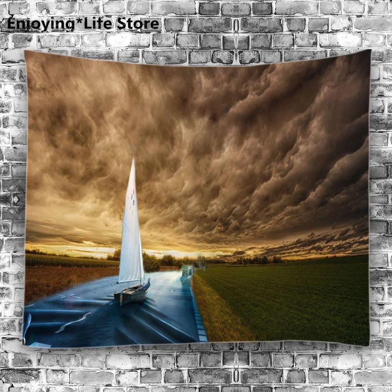

New Product Printing Tapestry Digital Sailboat Hanging Living Room Bedroom Tapestry Farmhouse Home Decor