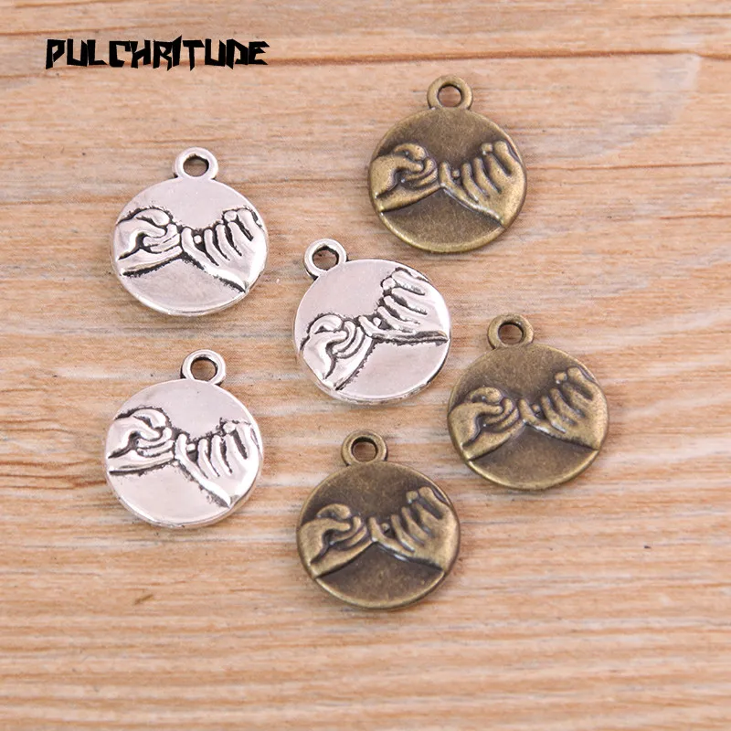 

12PCS 14*17mm New Product Two Color Round Hand Charms Double Sided Pendant Jewelry Metal Alloy Jewelry Marking