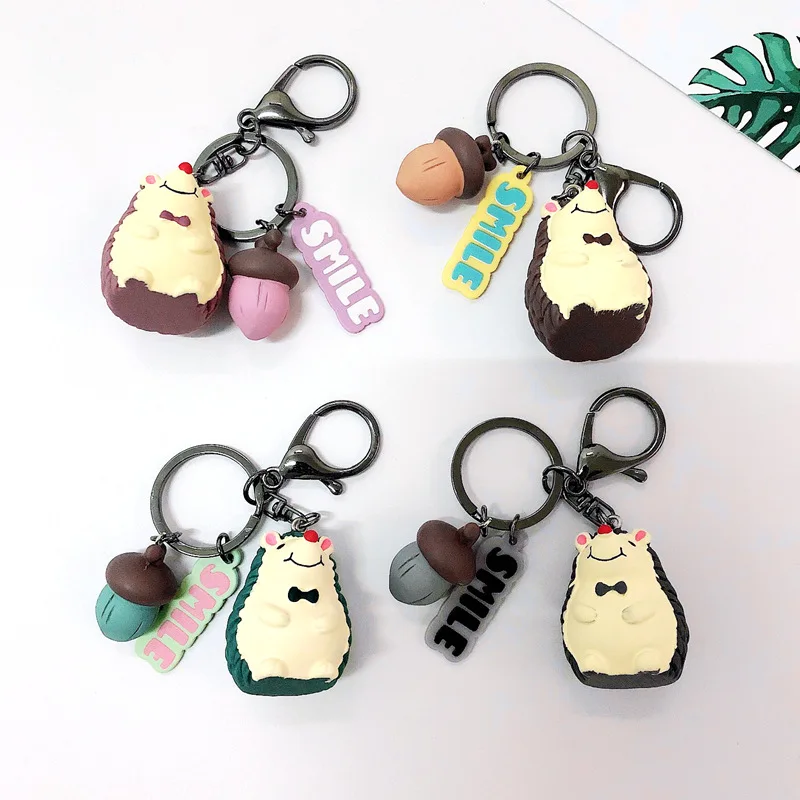 

New Cute Hedgehog Keychain Fashion Lovely Smile Animal Key Chain Girl Boy Bag Pendant Kids Keyring
