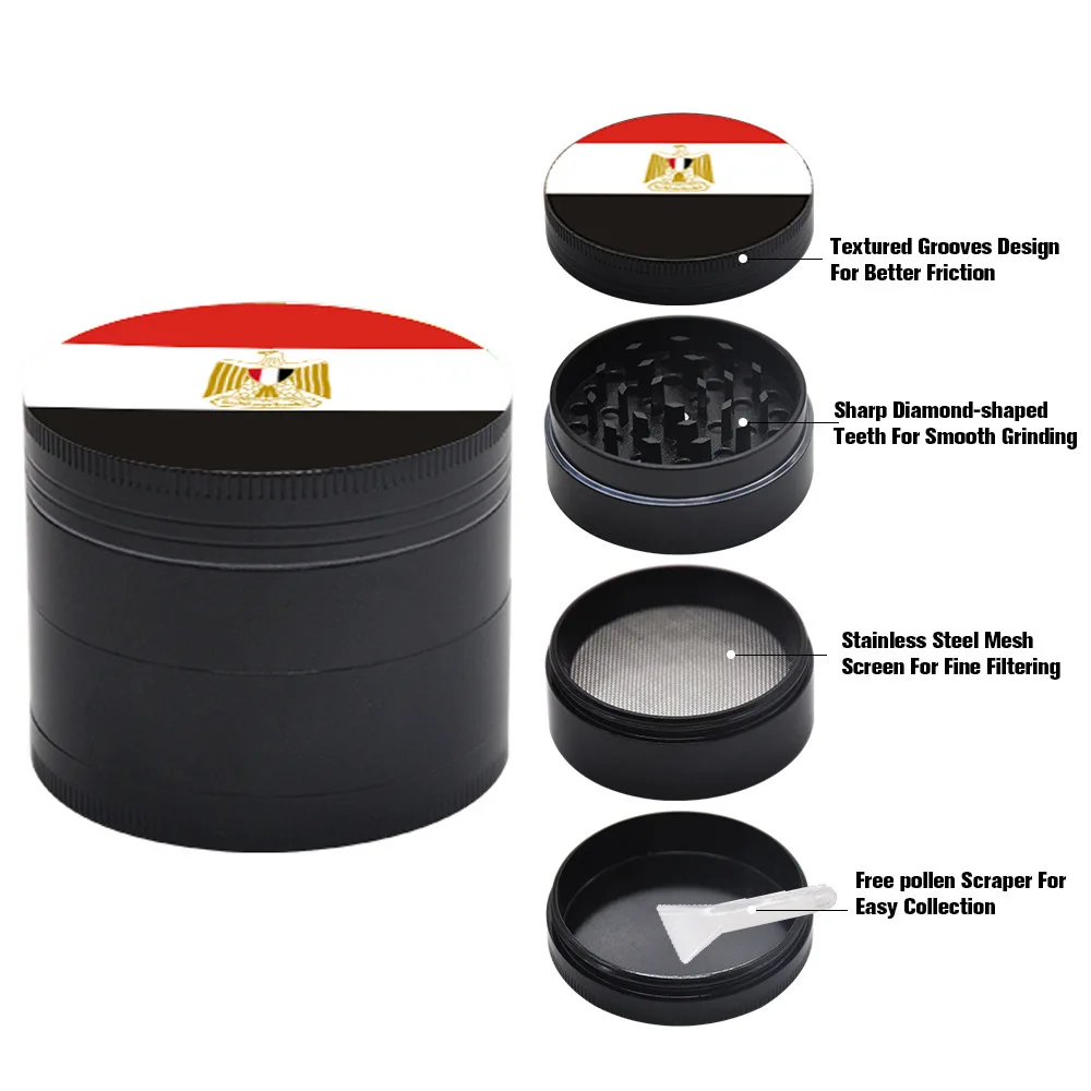 

50mm 4-layer Zinc Alloy Cigarette Tobacco Herb Grinder Machine Creativity World Flag Pattern Somking Accessories