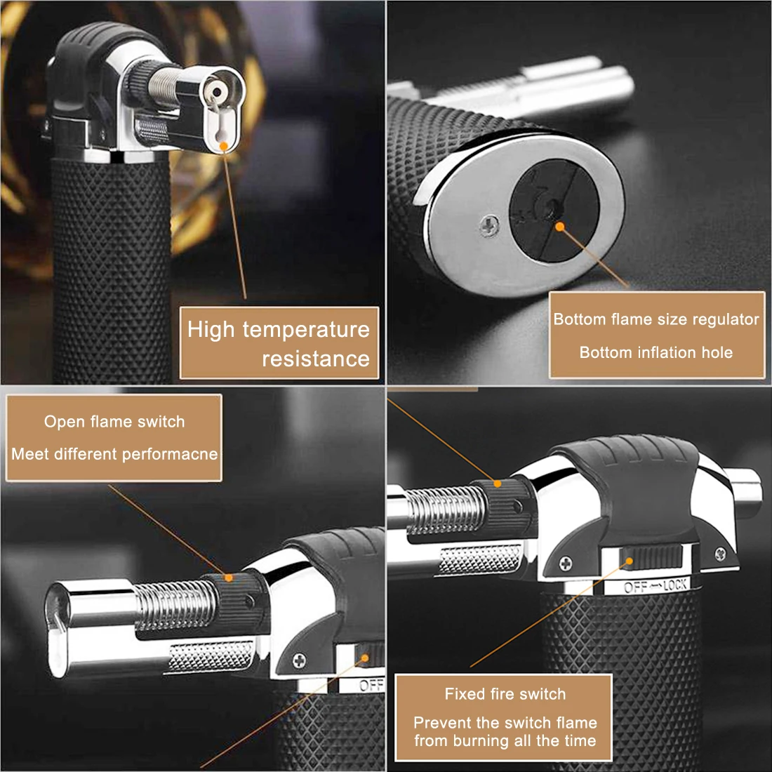 

Metal Pipe Lighter Spray Gun Windproof Soldering Welding Tool High temperature Metal Outdoor BBQ Lighter Cigar Torch Turbo Light