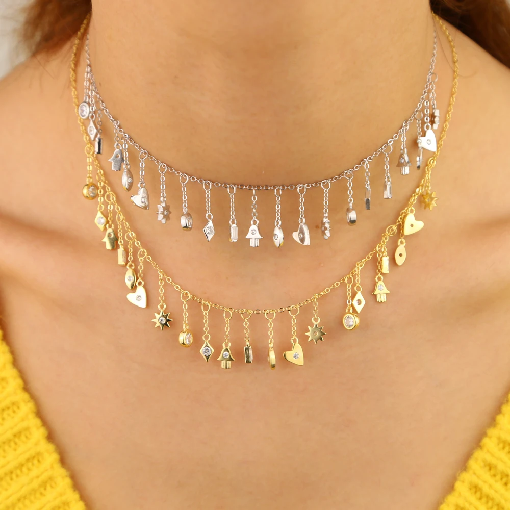 Изящное колье из стерлингового серебра 925 пробы с подвеской в виде луны и звезд