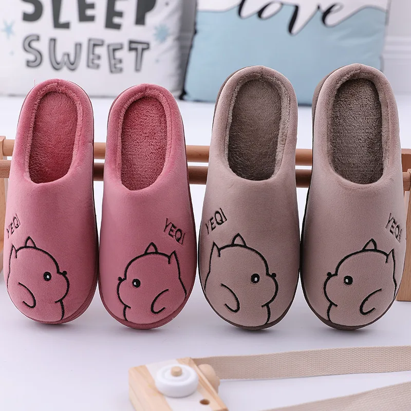 New Autumn and Winter Cotton Slippers Female Couple Cartoon Cute Home Home Non-slip Warm Slippers Men Winter  Shoes for Women