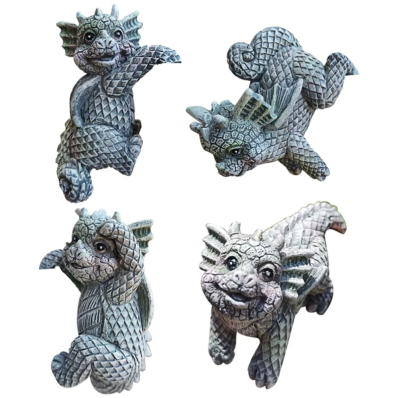 

4 PCS Baby Dragon Statues Garden Resin Dragon Decor Flower Pot Pendant Garden Hanging Ornaments Dragon Yard Art Decor