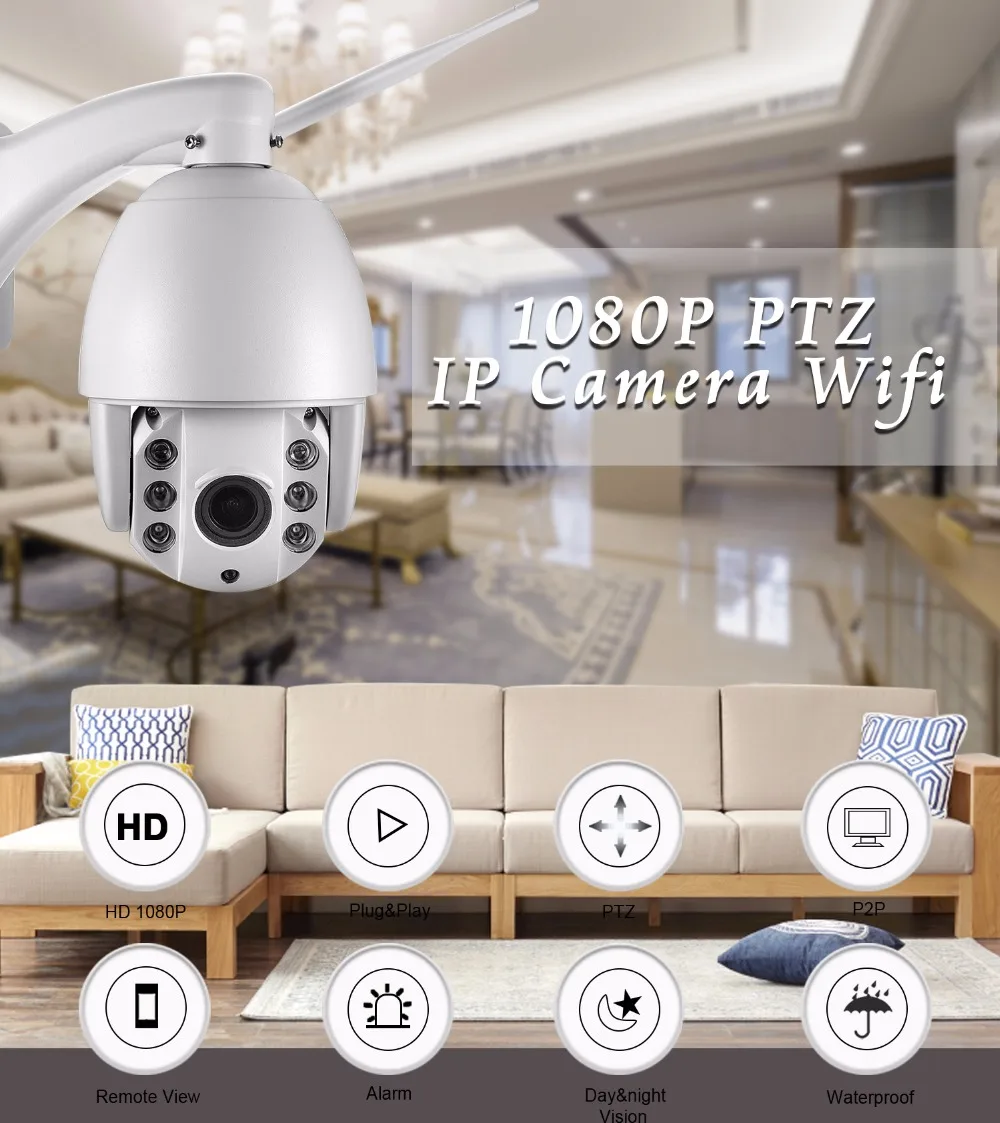 Speed Dome HD 1080P IP Camera Wifi SD Card Slot Waterproof Night vision Motion Detection Mini 4'' PTZ Wireless 4X Zoom |