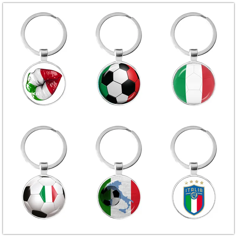 

Italian Football Team Emblem Keychain Italy Flag and Football Logo Key Ring Jewelry European Football Funs Cool Men Gift