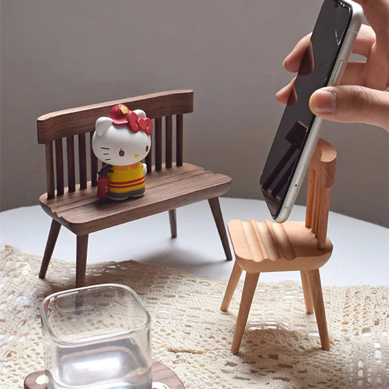 

Creative Wooden Chair Mobile Phone Holder Adjustable Angle Pad Holder Household Desktop Ornaments Gift Creative Wooden Chair Mo