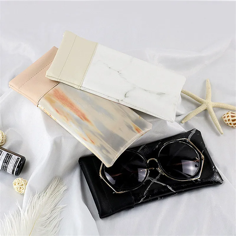 Marble Pattern Stitching Glassesbox With Elastic Pocket New Optical Eyewear Waterproof Pu Leather Bag Portable Protector | Аксессуары