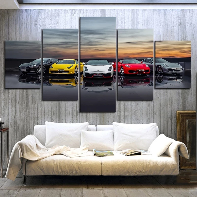

Canvas Painting HD Prints Poster Home Decor 5 Pieces Luxury Cars Pictures Modular Wall Art For Boys Bedroom Living Room Framed