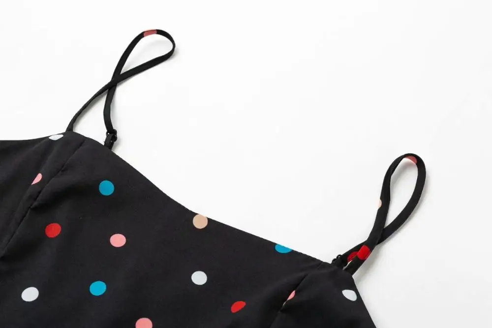 Платье женское атласное пляжное в горошек пикантное Клубное на бретелях разные