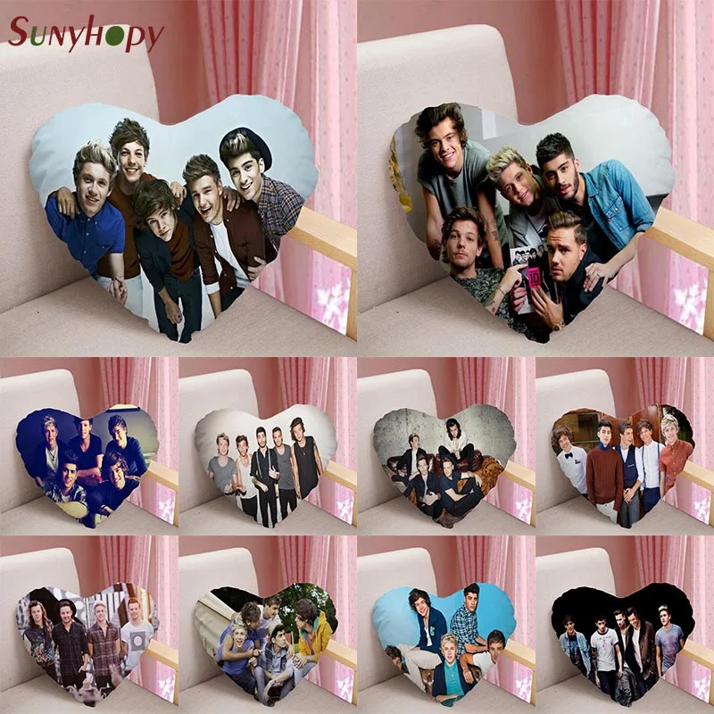 

One Direction Custom Pillowcase Heart Shape Zippered Satin Fabric For Home/Seat Cushion Wedding Decorative-090ZLL