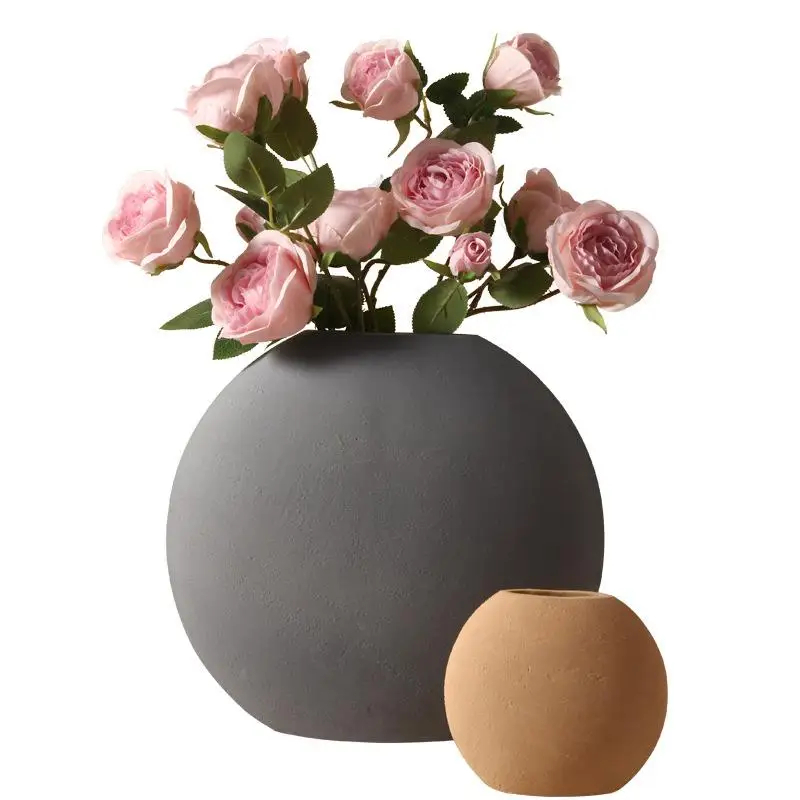 

Круглые керамические вазы в скандинавском стиле Morandi для гостиной, телевизора, кабинета, дома, Цветочная композиция, керамическое украшение...