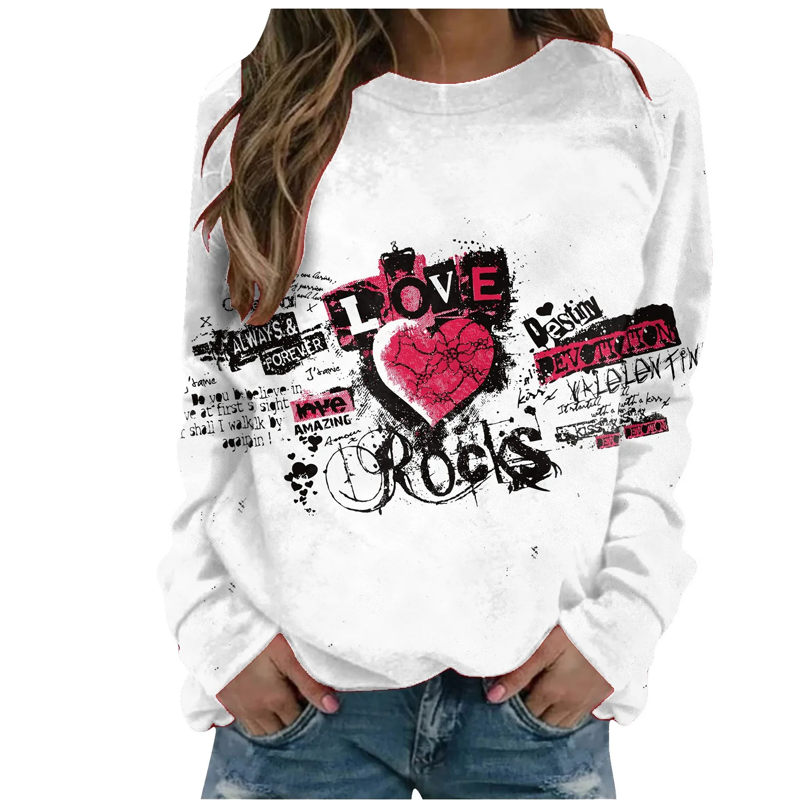 

Fashion Women's Sweatshirts Casual O-Neck Long Sleeve Love Printed Sweatshirts For Women Sweet Valentine's Day Pullovers pull