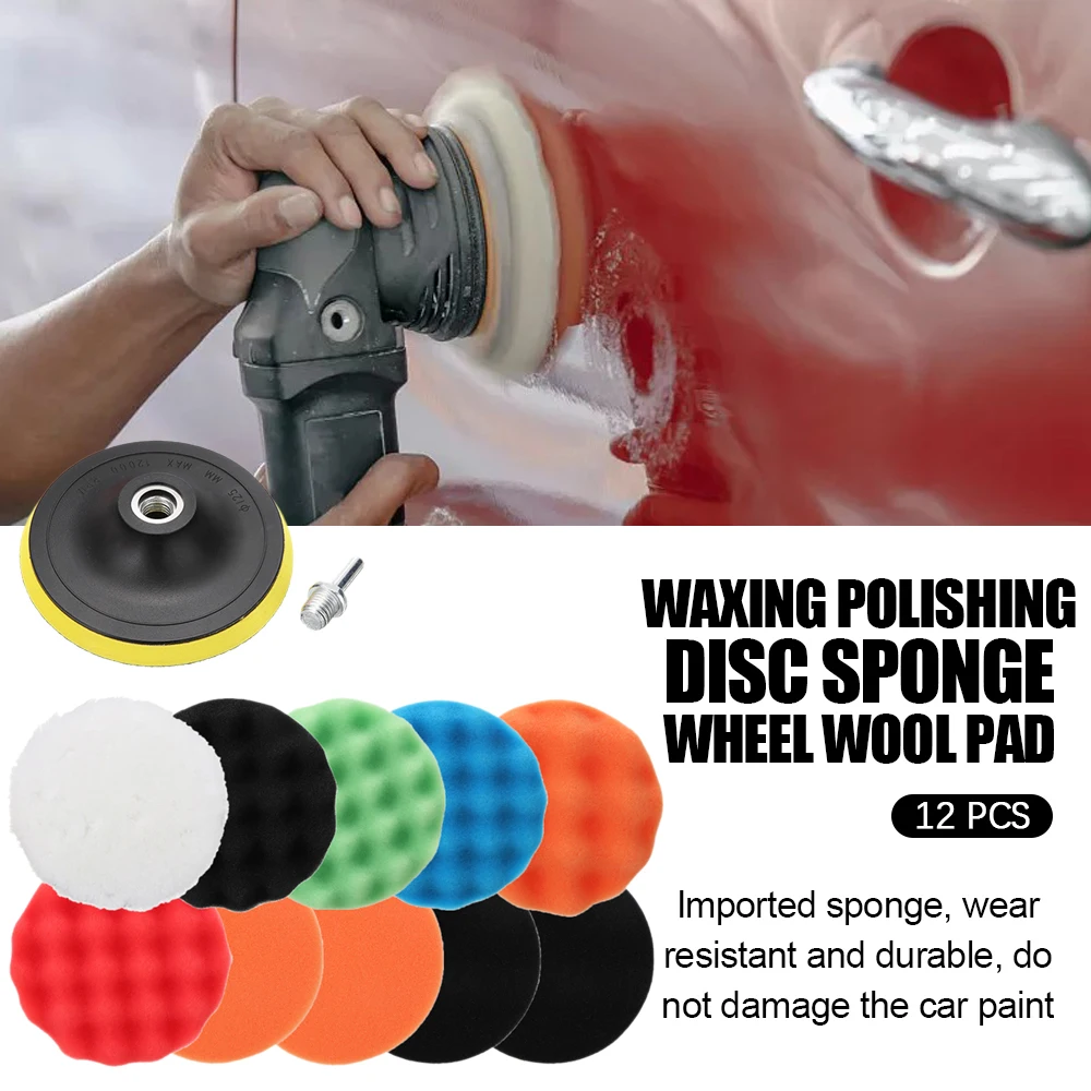 

12pcs 3 Inch Car Polisher Waxing Pad Sanding Sponge Wheel Removes Scratches Buffing Kit for Boat Car Polisher Drill Adapter