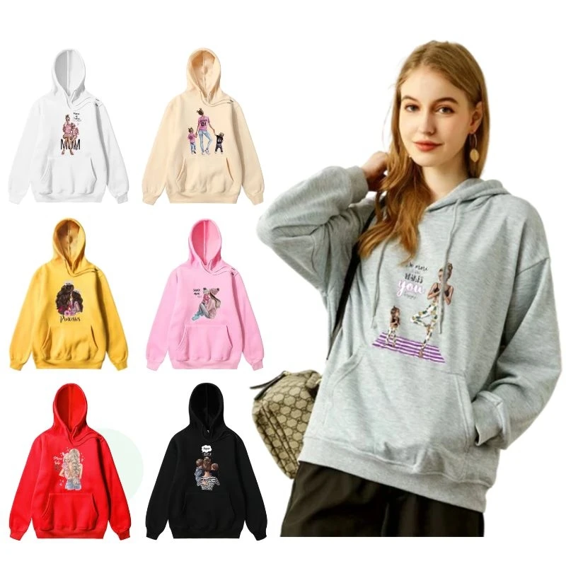 

2021 Mother's Day Women's Hooded Pullover Fashion Maternal Love Series Cotton Hoodie Spring Loose Hoodie Fashion Black