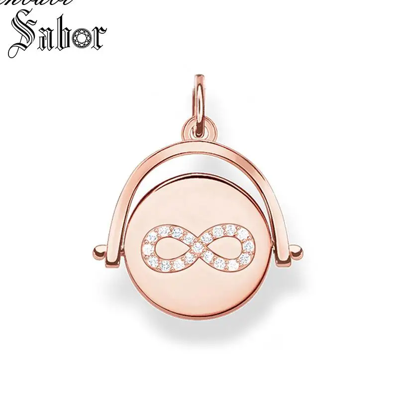 Подвеска с Круглым Диском розовое золото бесконечность спиннинг серебряный цвет