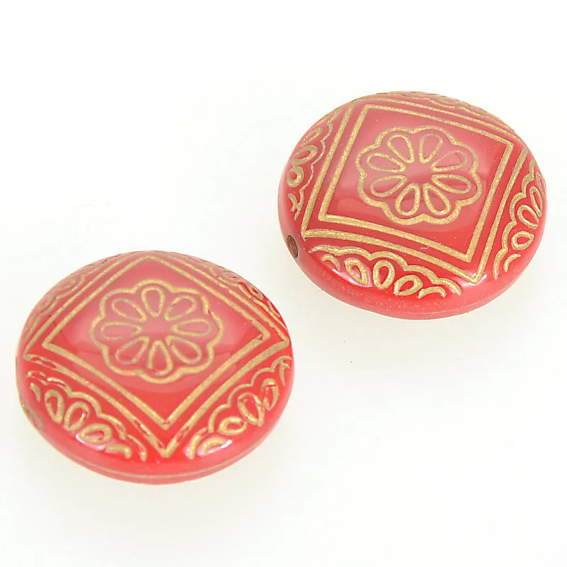 Red with Gold Miasol 35 шт. 21x9 мм Акриловые Полосатые плоские круглые античный дизайн бисер цветок Spacer Бусины для изготовления ювелирных изделий DIY Аксессуары - Цвет: Red with Gold