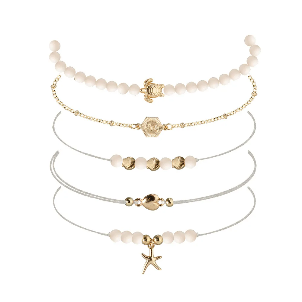 Набор женских браслетов DIEZI в богемном стиле с розовыми бусинами плетеные